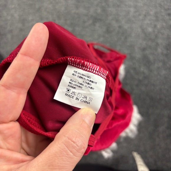 Red Velour Strappy Lingerie Bodysuit Santa Bunny Christmas White lace sz: Medium - Picture 3 of 7